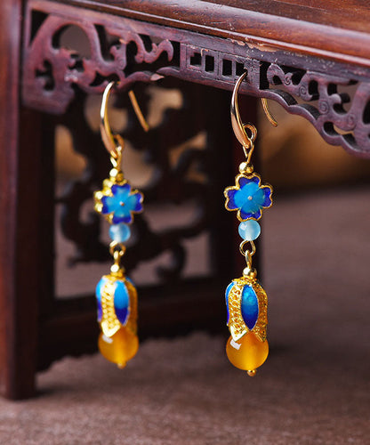 Blue Metal Agate 14k Gold Original Design Drop Earrings