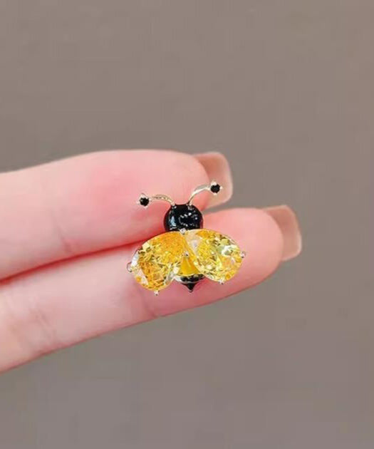 Diy Yellow Alloy Crystal Little Bee Brooches