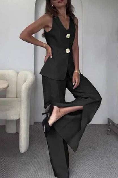 Color Sleeveless Vest \u0026 Suit Pants Two-piece Set
