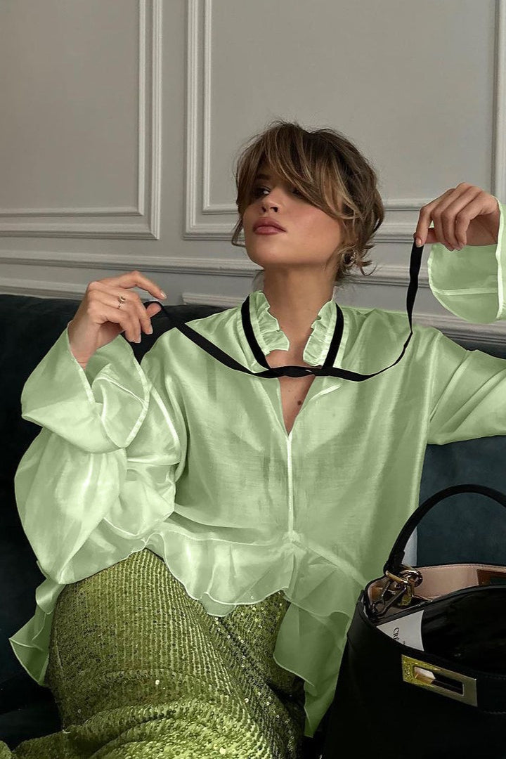 Sheer Bell-sleeve Stylish Blouse