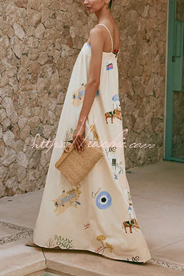 Linen Blend Sling Backless Loose Holiday Maxi Dress