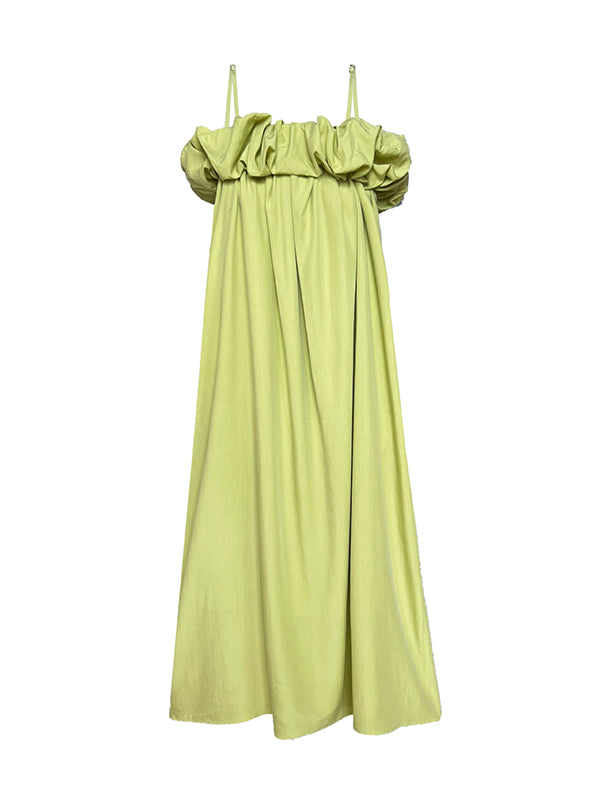Loose Sleeveless Elasticity Pleated Color Split-joint Off-the-shoulder Maxi Dresses