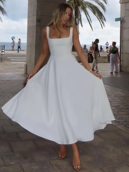 Sleeveless Bodycon Long Dress Fall Color Square Neck Party Club Evening Dress Slim Vestido
