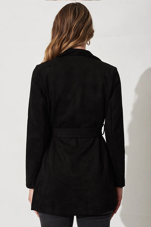 Color Suit Cardigan Large Lapel Suede Long-sleeved Jacket