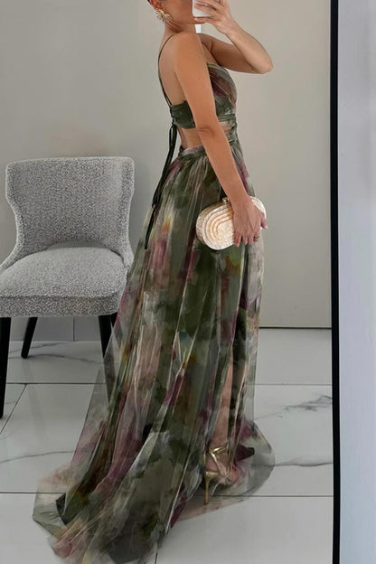 Everly - Printed Lace-up Maxi Dress