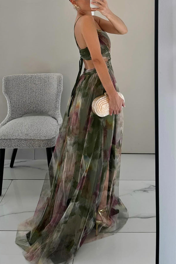 Everly - Printed Lace-up Maxi Dress
