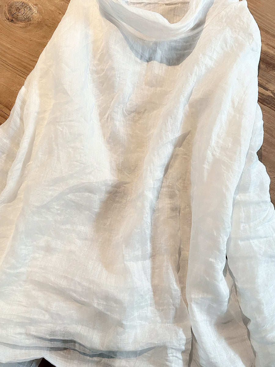 Autumn Pure Color Turtleneck Ramie Blouse Qu020