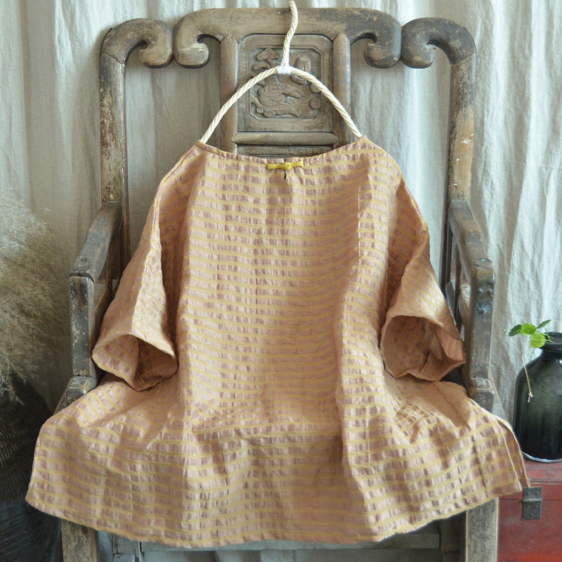 Artsy Stripe Linen O-neck Blouse Co1027