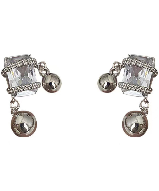 Grey Alloy Zircon Crystal Gem Stone Drop Earrings
