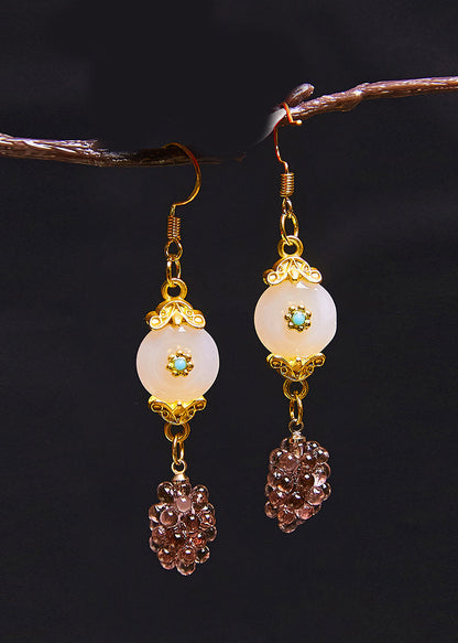 Grapes Fine White Jade Drop Earrings