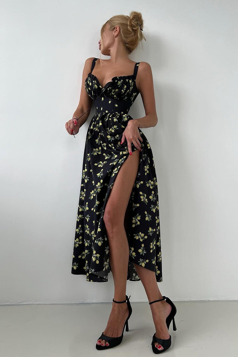 Cami Tie High Waist Slit Midi Dress