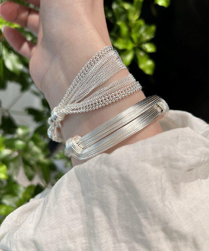 Stylish Silk Sterling Silver Chain Chain Bracelet Two-piece Set