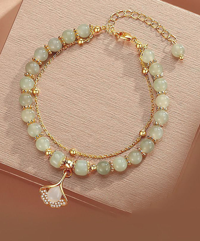 Retro Green Sterling Silver Overgild Zircon Jade Charm Bracelet
