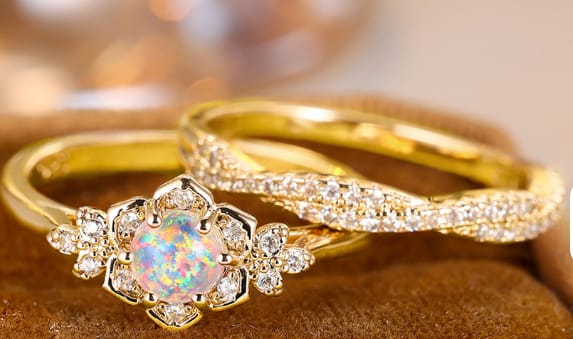 Opal Blossom Ring Set