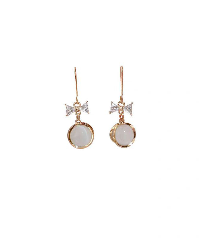Vogue White Copper Overgild Zircon Cat's Eye Bow Drop Earrings