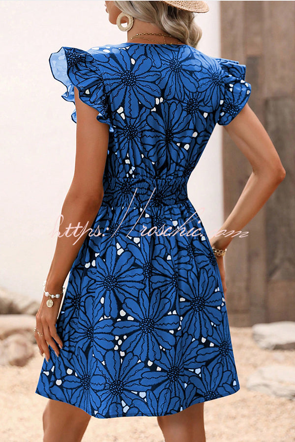 Wonderful Weekend Print Ruffle Sleeve Elastic Waist Mini Dress