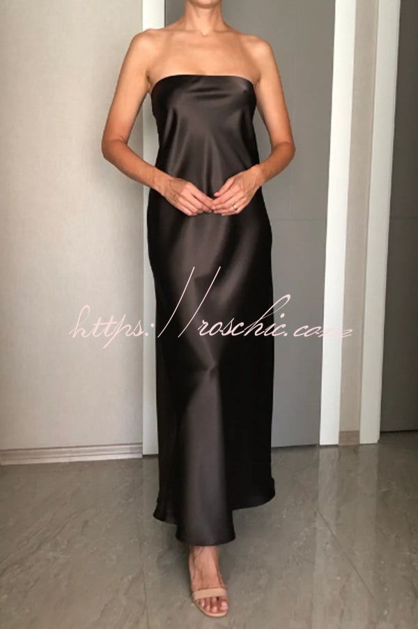 Satin Color Strapless Slim Maxi Dress