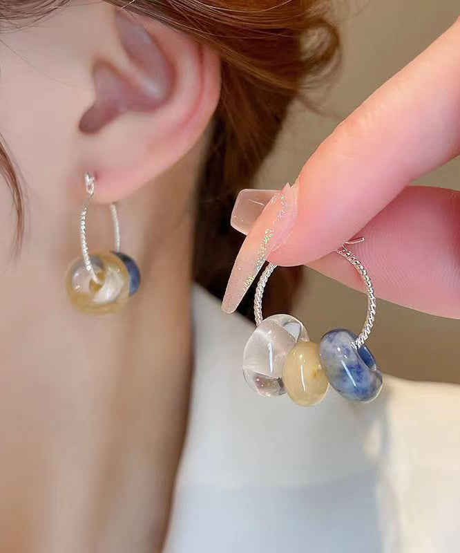 Multicolour Copper Gem Stone Glass Hoop Earrings