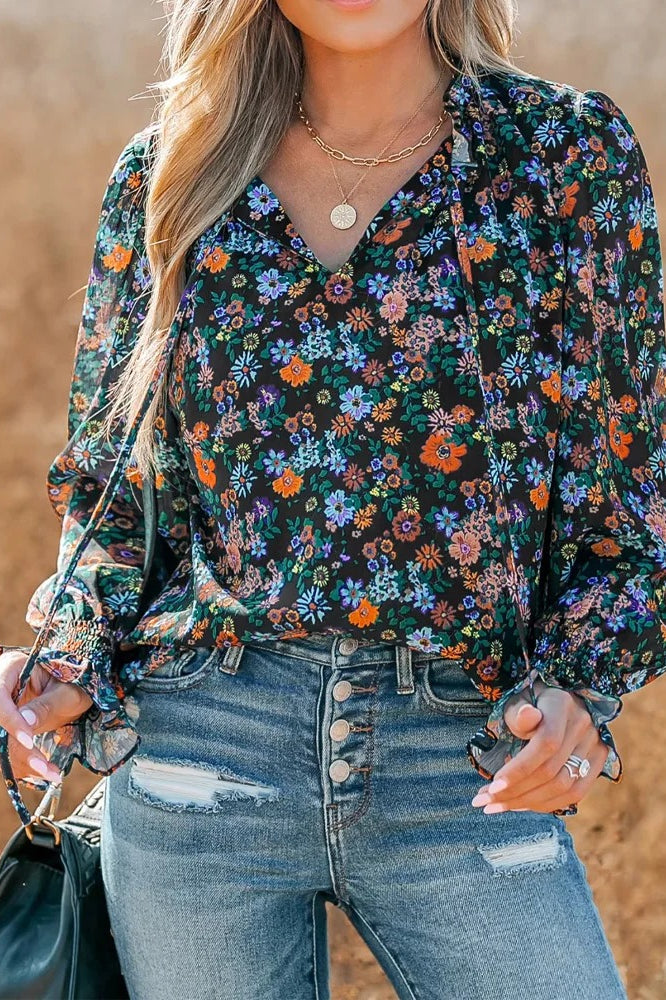 V-neck Ruffled Sleeve Blouse