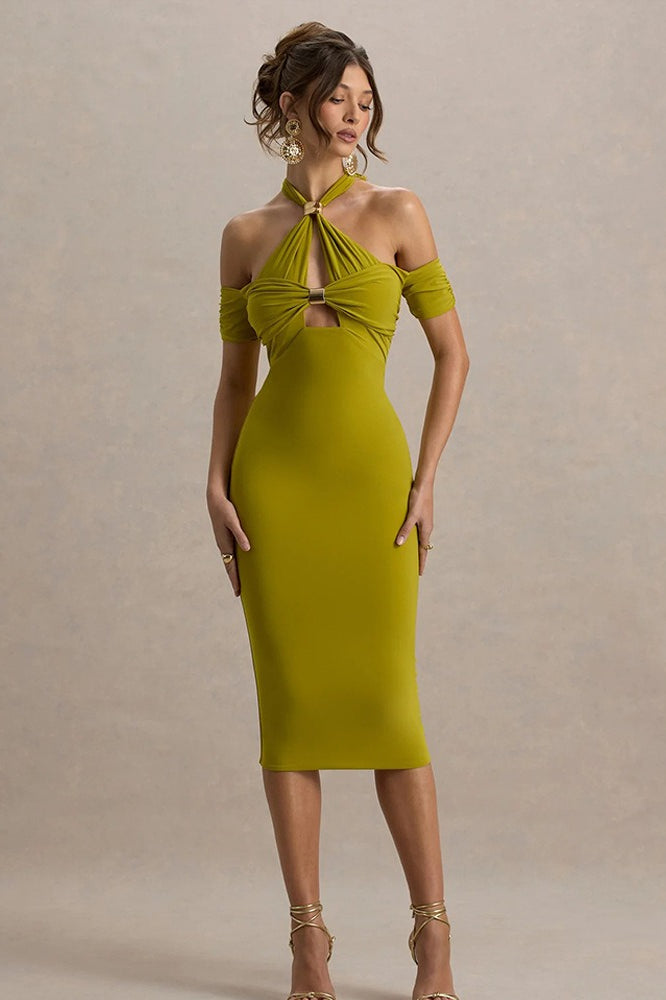 Backless Halter Bodycon Midi Dress