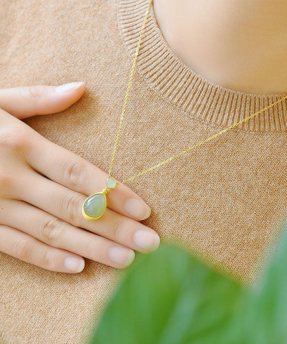 Green Sterling Silver 18k Gold Inlaid Jade Pendant Necklace