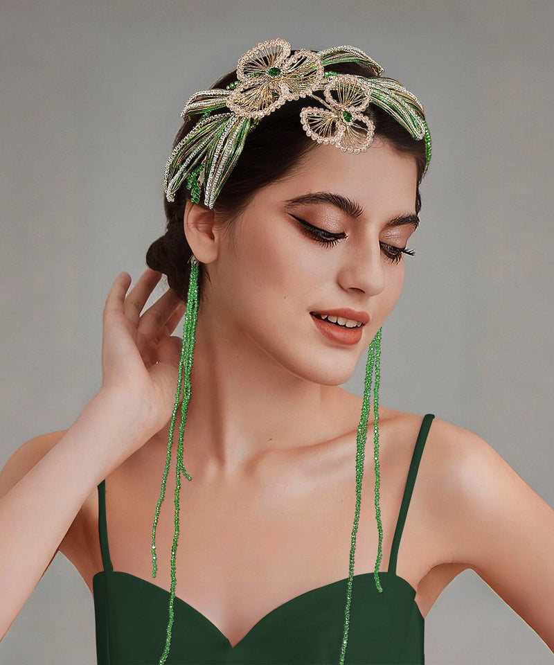 Fine Green Crystal Zircon Beading Tassel Hairpiece