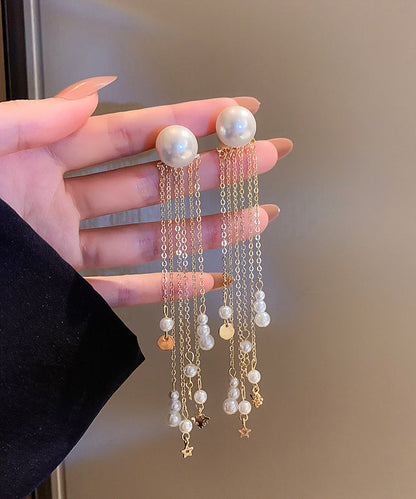 Skinny Gold Copper Alloy Pear Tassel Drop Earrings