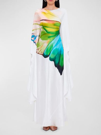Long Sleeves Loose Printed Round-neck Maxi Dresses