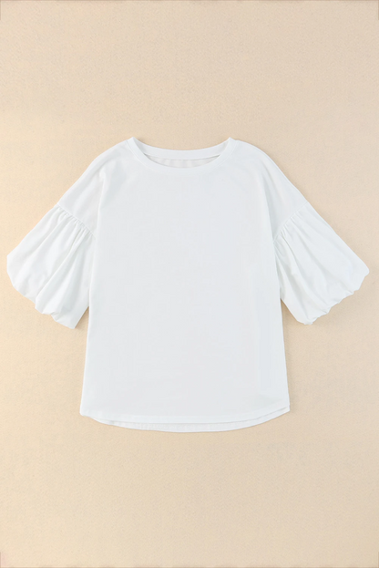 White Color Bubble Sleeve Blouse