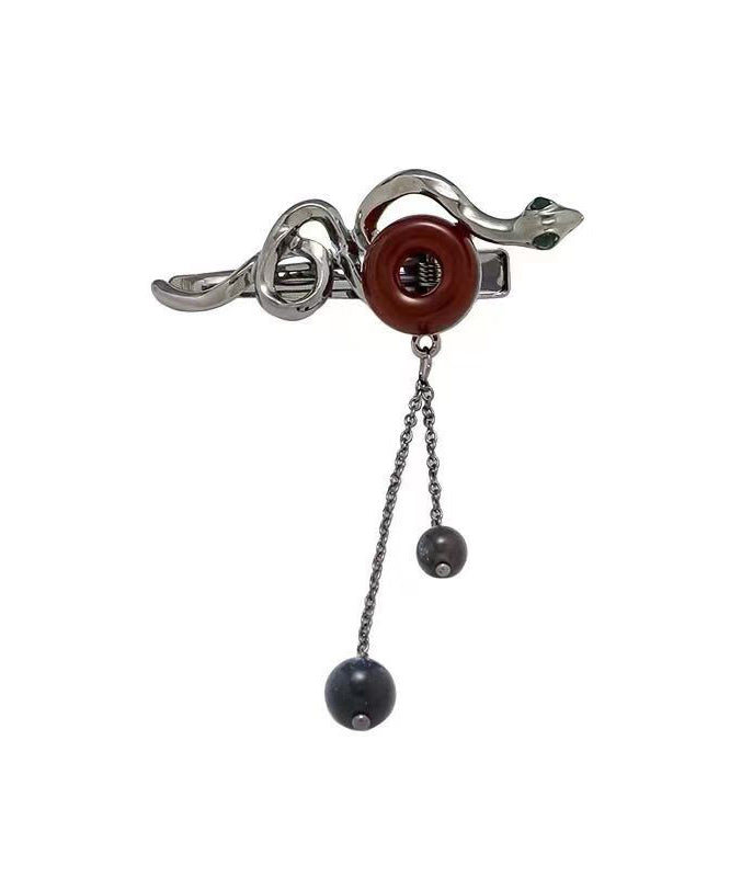 Fine Black Alloy Serpentine Ping Buckle Tassel Hairpin