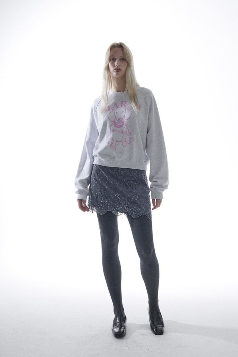 Rhinestone Dog Print Raglan Sweatshirt