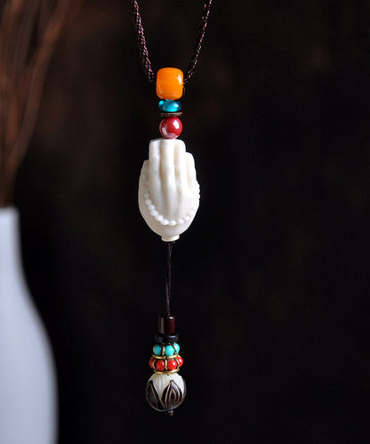White Cotton 45% Linen 55% Beeswax Coloured Glaze Lotus Pendant Necklace