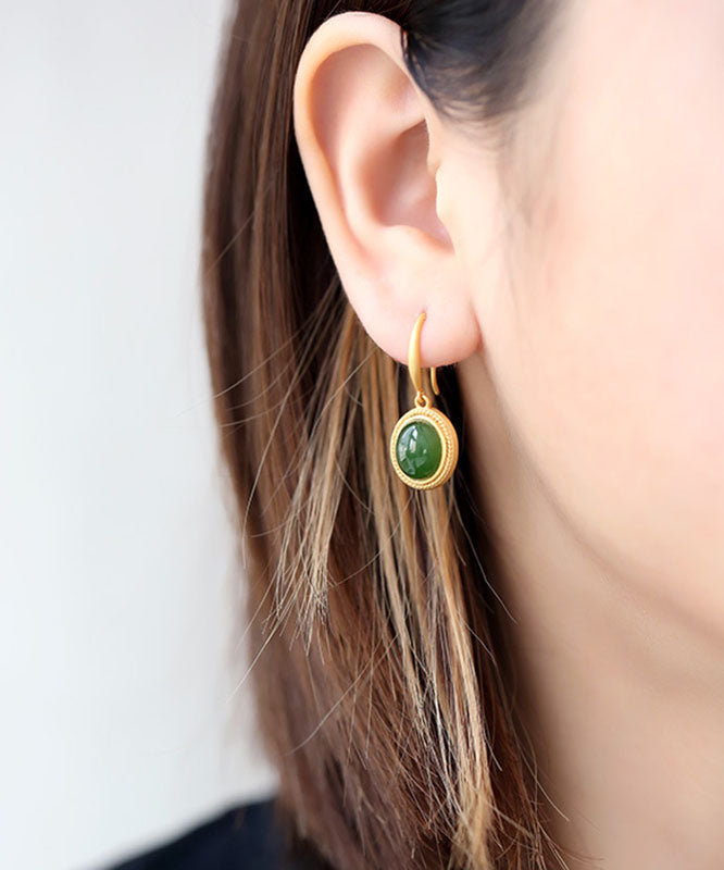 Spinach Green Sterling Silver Inlaid Jade Drop Earrings