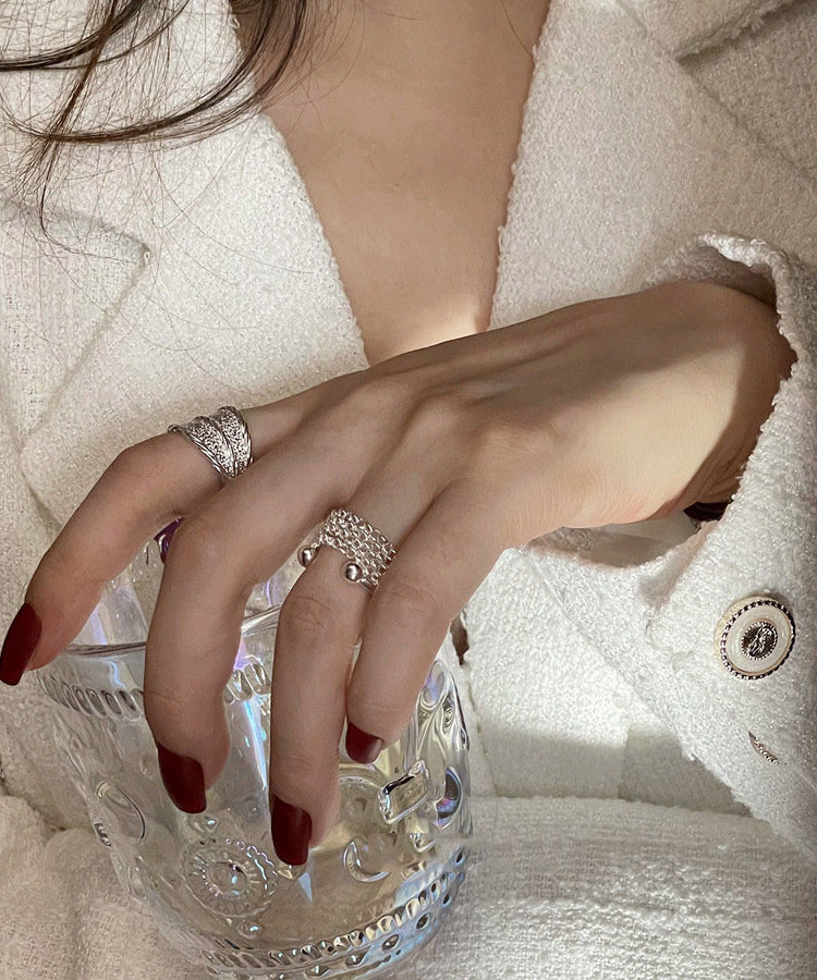 New Silk Sterling Silver Wrinkled Rings Two Piece Set