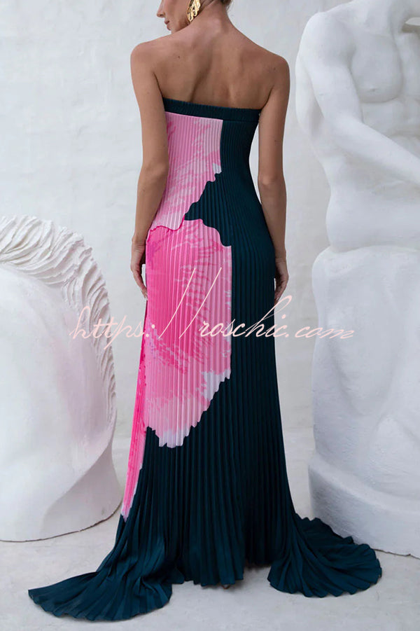 All About Her Pleated Print Off Shoulder A-line Maxi Dress