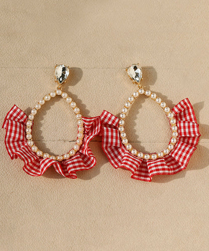 New Red Sterling Silver Overgild Crystal Pearl Water Drop Drop Earrings