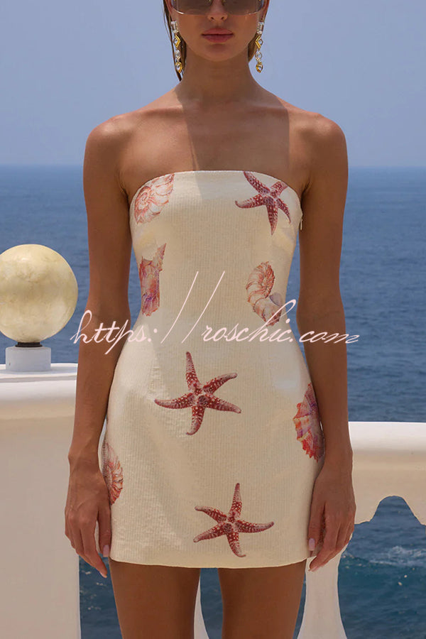 Beach Club Sequin Unique Print Strapless Stretch Mini Dress