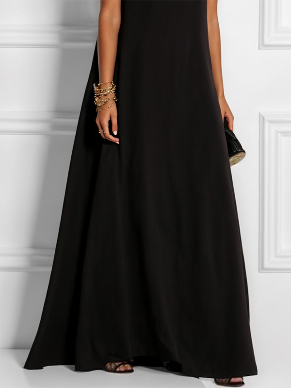 Loose Sleeveless Hollow Color Split-joint Round-neck Maxi Dresses