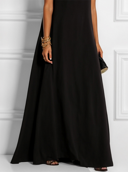 Loose Sleeveless Hollow Color Split-joint Round-neck Maxi Dresses