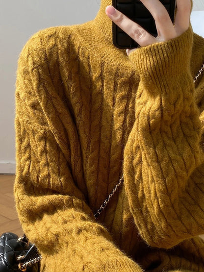Knitted Long Dress Loose Long Sleeve Turtleneck Pullover Femme Retro Warm Sweater Knitwear Cover Up