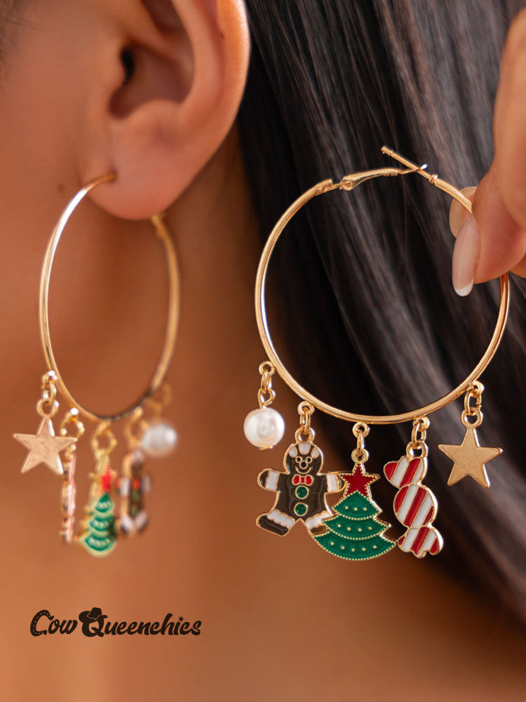 Christmas Tree Bell Snowflake Candy Earrings