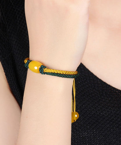 Diy Yellow Green Hand Woven Agatecharm Bracelet