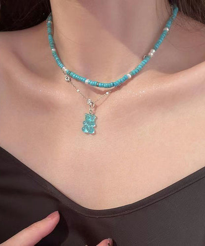 Light Green Sterling Silver Pearl Beading Gratuated Bead Necklace