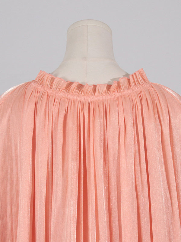 High-low Loose Pleated Split-joint Stand Collar Mini Dresses