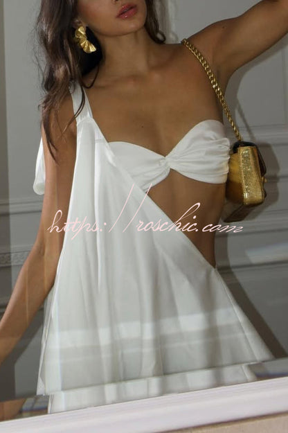 Antari Pleated Tube Top One Shoulder Tie-up Vacation Mini Dress