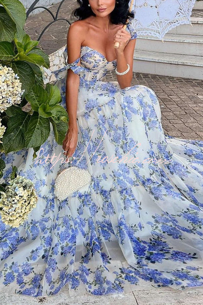Fairytale Itself Organza Print Tie Strap Maxi Dress