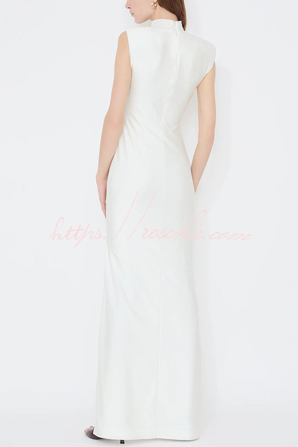 Genis Hollow Elastic Bust High Neck Sleeveless Gathered Maxi Dress