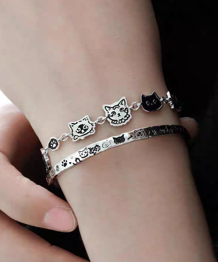 Original Silk Copper Graffiti Little Cats Charm Bracelet Two-piece Set