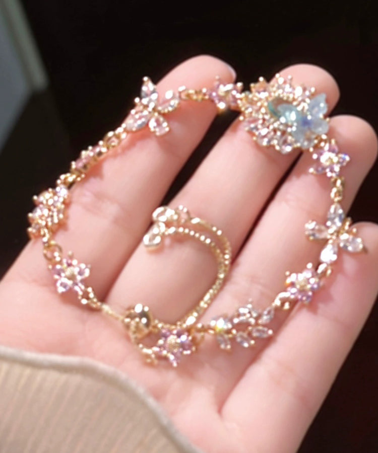 Art Colorblock Crystal Zircon Butterfly Charm Bracelet