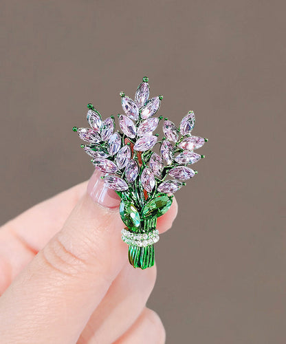 Green Alloy Crystal Lavender Brooches